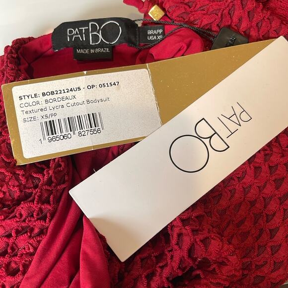 Patbo Bordeaux Textured Lycra Cutout Body Suit Long Sleeve Swim Suit Size XS - Picture 7 of 8